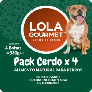 Lola Gourmet Receta de Cerdo - Alimento de Grado Humano para perros - 4 Bolsas de 330g (1.3kg de comida)